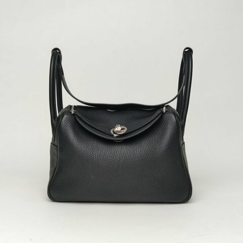 HERMES Lindy3089黑色TC皮X刻銀扣肩背包