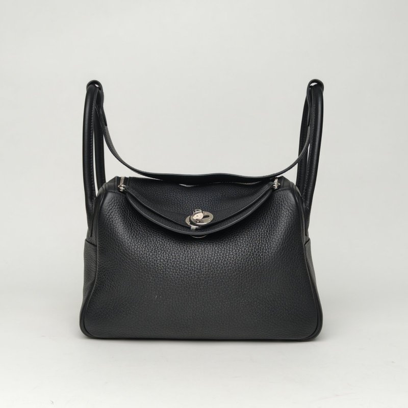 HERMES Lindy3089黑色TC皮X刻銀扣肩背包-0