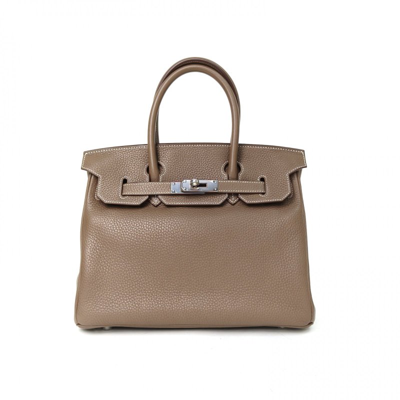 HERMES Birkin3018大象灰TC皮X刻銀扣肩背包-0