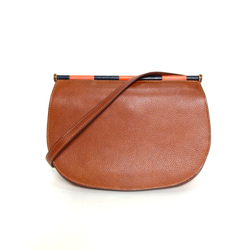 HERMES Saut2534黃褐色馬鞍皮Y刻金扣肩背包-0