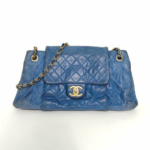 CHANEL 藍色牛皮15開金扣季節款南瓜包鏈條包單肩包肩背包