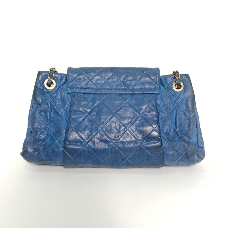 CHANEL 藍色牛皮15開金扣季節款南瓜包鏈條包單肩包肩背包-2