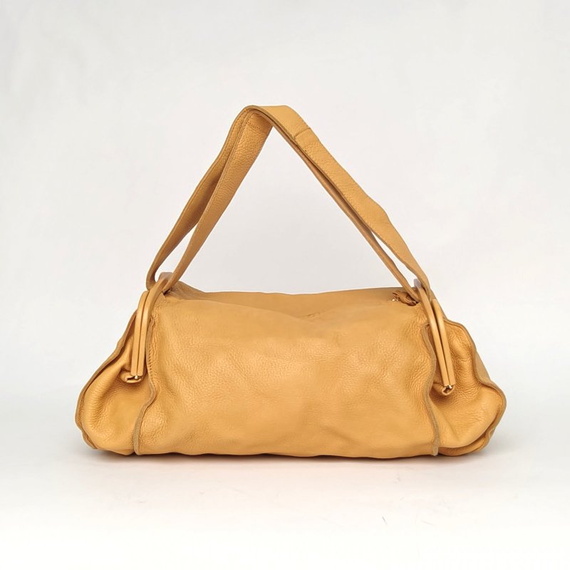 BOTTEGA VENETA 橘色牛皮金扣soft蛙口包斜挎包手提包肩背包-0