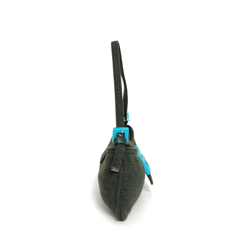 FENDI 墨綠色毛呢藍扣中古亞克力扣腋下包hobo包肩背包-1