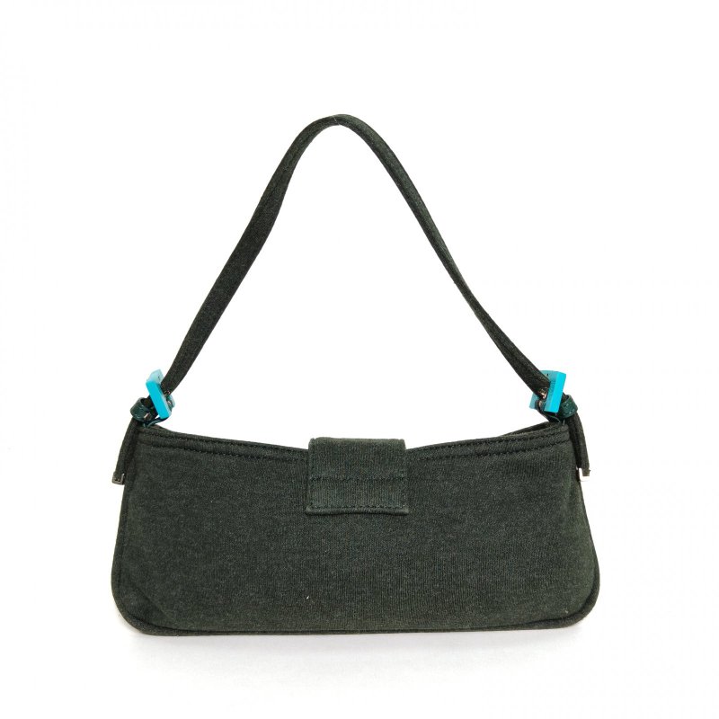 FENDI 墨綠色毛呢藍扣中古亞克力扣腋下包hobo包肩背包-2