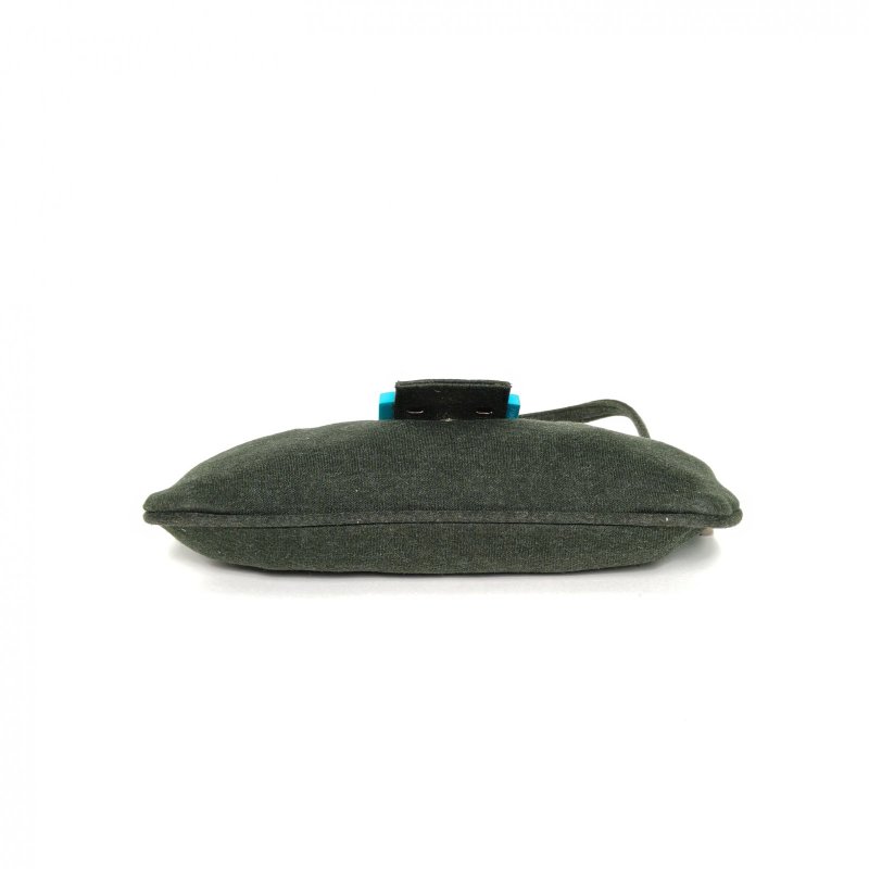 FENDI 墨綠色毛呢藍扣中古亞克力扣腋下包hobo包肩背包-4