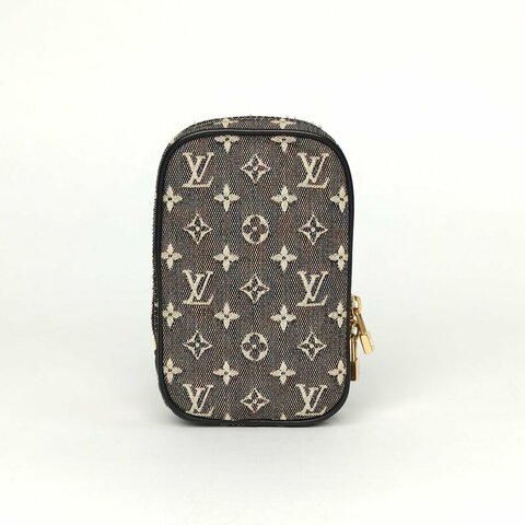 LOUIS VUITTON 黑色牛仔布2005中古牛仔丹寧手機包斜挎包mini肩背包