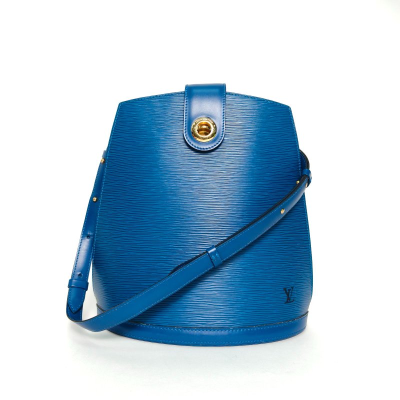 LOUIS VUITTON 藍色EPI水波紋牛皮金扣1997中古LVCLUNY水波紋單肩包肩背包-0