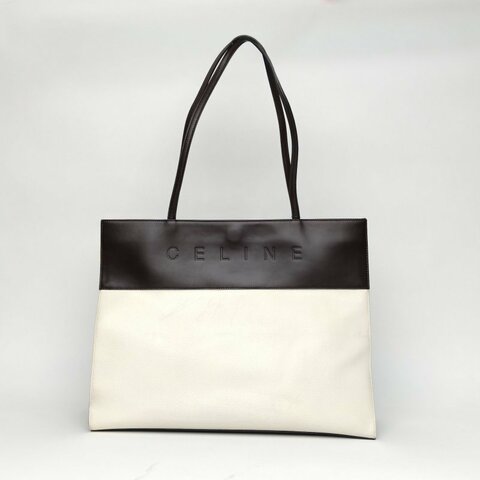CELINE 拼色牛皮銀扣中古oldceline手提托特包購物袋肩背包