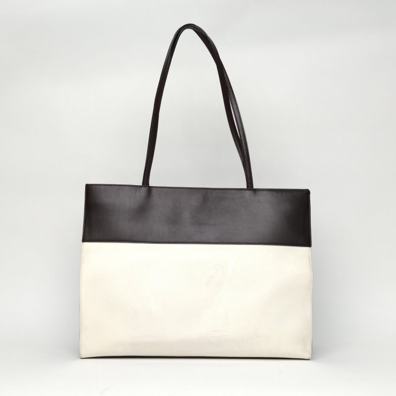 CELINE 拼色牛皮銀扣中古oldceline手提托特包購物袋肩背包-2