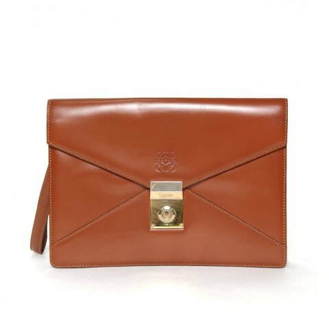 LOEWE 金棕色牛皮中古信封包手拿包肩背包