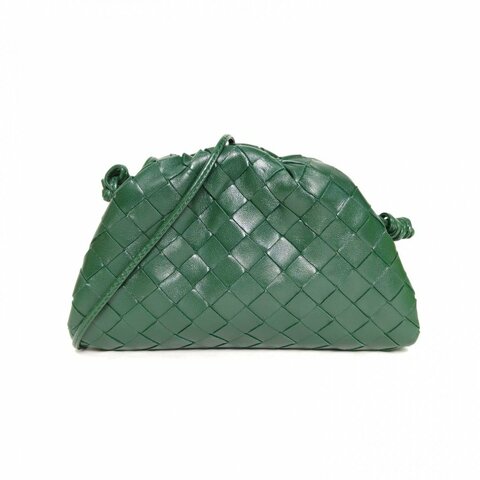 BOTTEGA VENETA Pouch雲朵包Mini22編織綠色羊皮肩背包