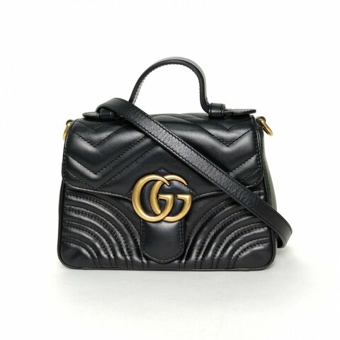GUCCI GGMarmont手提肩背包Mini21黑色牛皮金扣肩背包