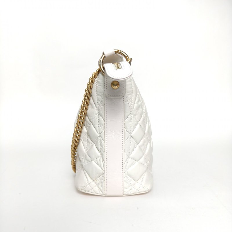 CHANEL 白色牛皮28開金扣嬉皮hobo流浪包斜挎包肩背包-1