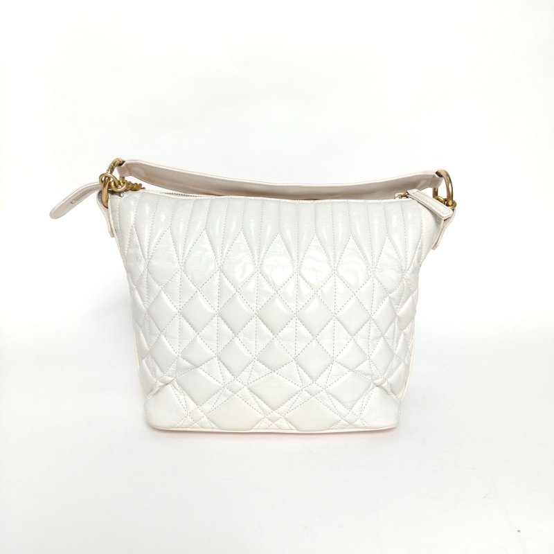 CHANEL 白色牛皮28開金扣嬉皮hobo流浪包斜挎包肩背包-2