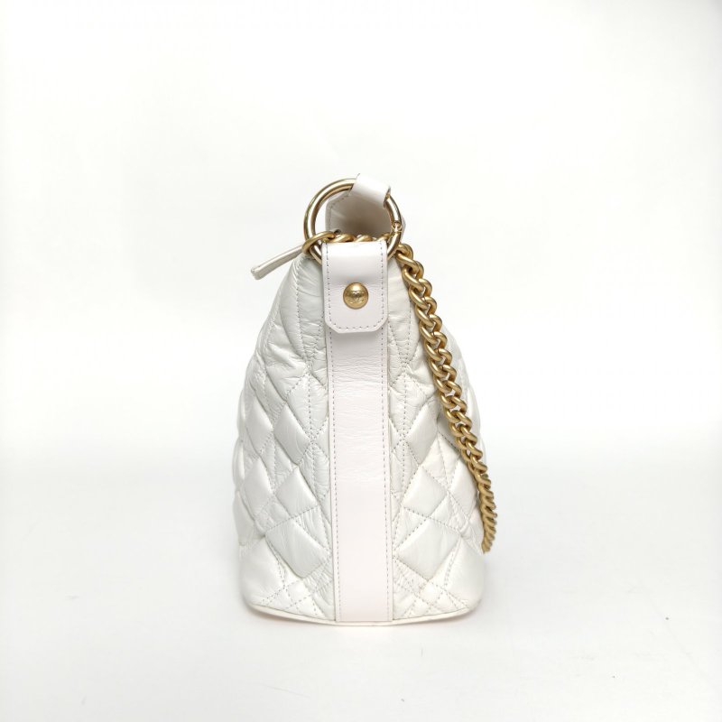 CHANEL 白色牛皮28開金扣嬉皮hobo流浪包斜挎包肩背包-3