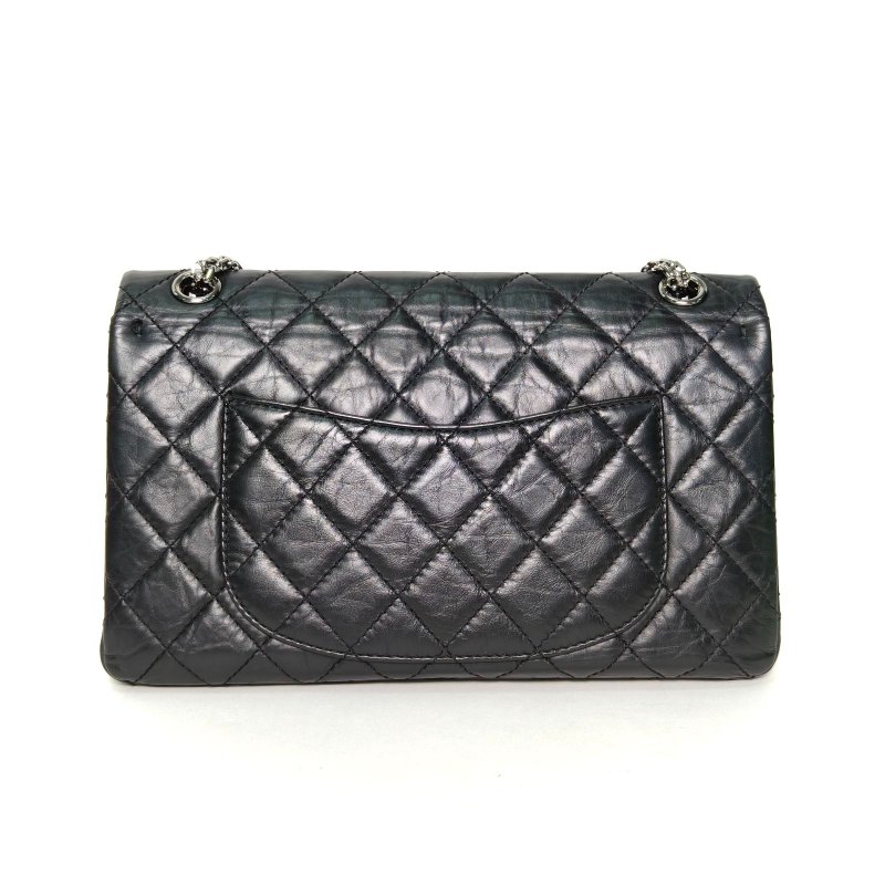 CHANEL 2.55口蓋包大號28黑色牛皮24開銀扣星月徽章菱格紋肩背包-2