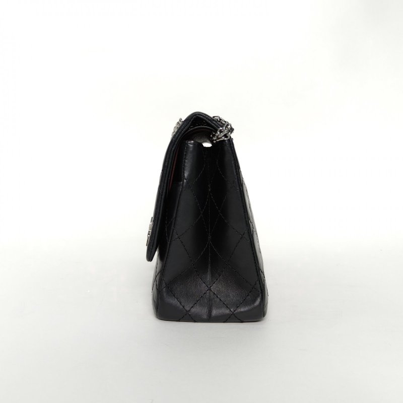 CHANEL 2.55口蓋包大號28黑色牛皮24開銀扣星月徽章菱格紋肩背包-3