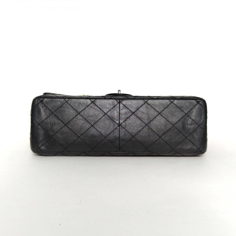 CHANEL 2.55口蓋包大號28黑色牛皮24開銀扣星月徽章菱格紋肩背包-4