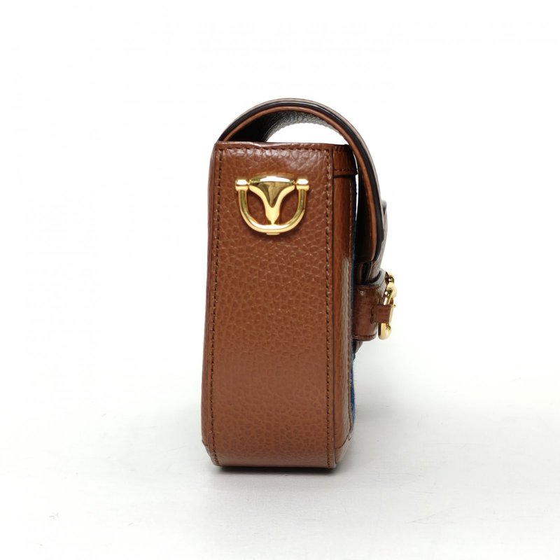 GUCCI Horsebit馬銜扣1955馬鞍包Mini20.5牛仔藍牛皮/帆布金扣肩背包-3