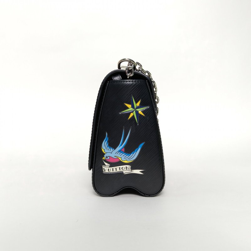 LOUIS VUITTON TWIST中號23黑色EPI水波紋牛皮金銀扣2018限量浮雕塗鴉肩背包-3