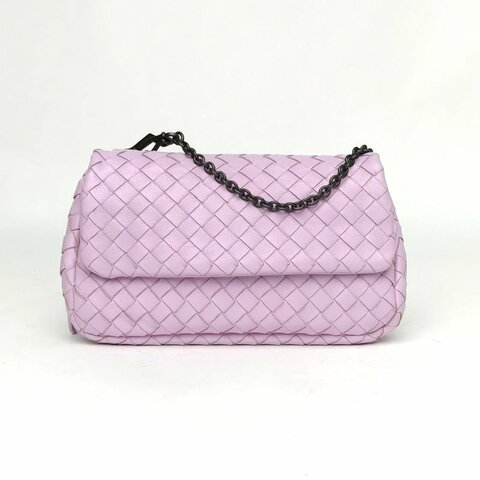 BOTTEGA VENETA Olimpia編織翻蓋斜挎包紫色羊皮mini19肩背包
