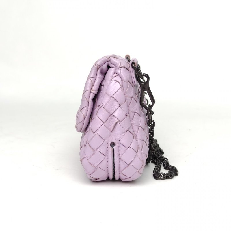 BOTTEGA VENETA Olimpia編織翻蓋斜挎包紫色羊皮mini19肩背包-1
