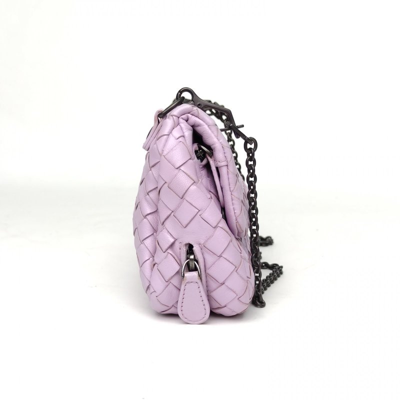 BOTTEGA VENETA Olimpia編織翻蓋斜挎包紫色羊皮mini19肩背包-3