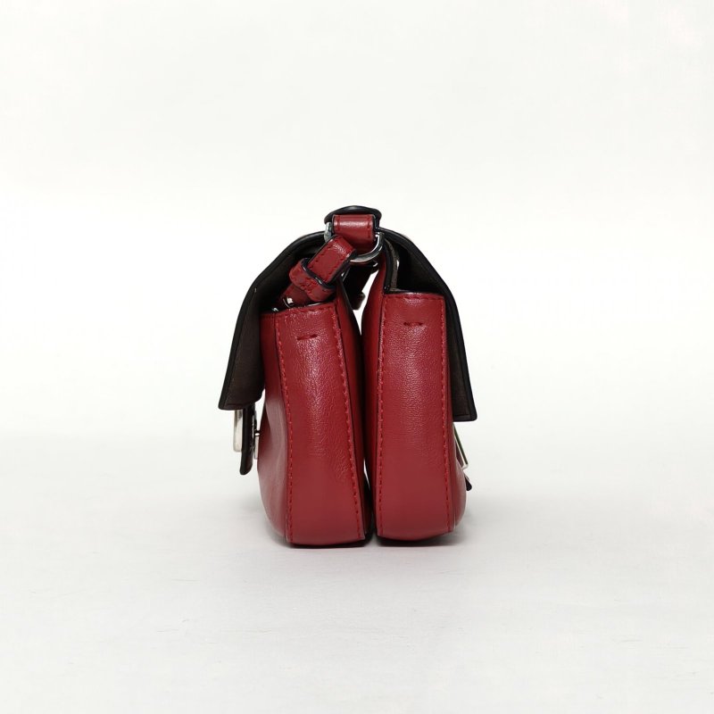 FENDI 紅色牛皮蛇皮銀扣小怪獸法棍包Mini雙面斜挎包/肩背包-3