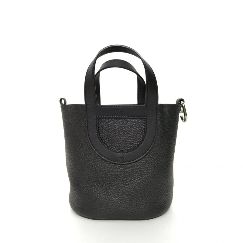 HERMES InTheLoop18豬鼻子菜籃子89黑色TC皮B刻銀扣肩背包-0