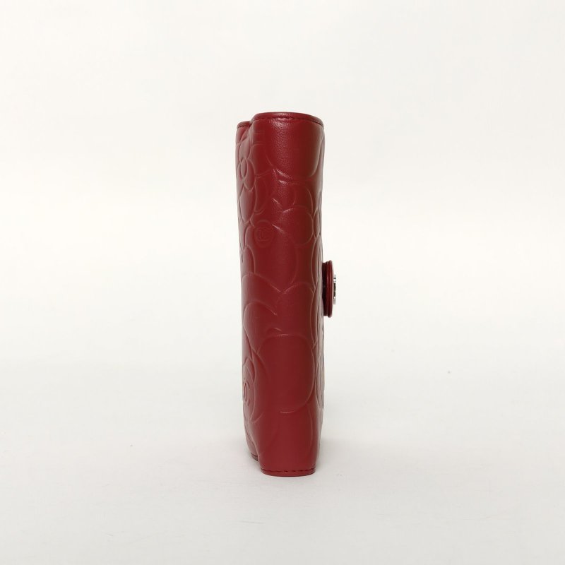 CHANEL 紅色羊皮17開銀扣山茶花壓紋錢包肩背包-1