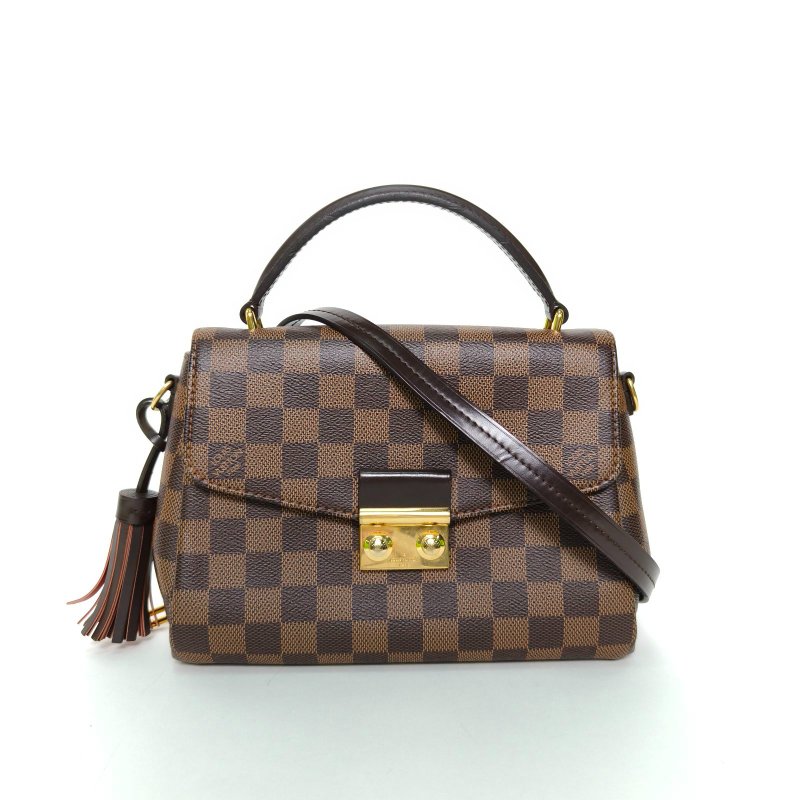 LOUIS VUITTON Croisette手柄郵差包棕色棋盤格PVC金扣2017肩背包-0