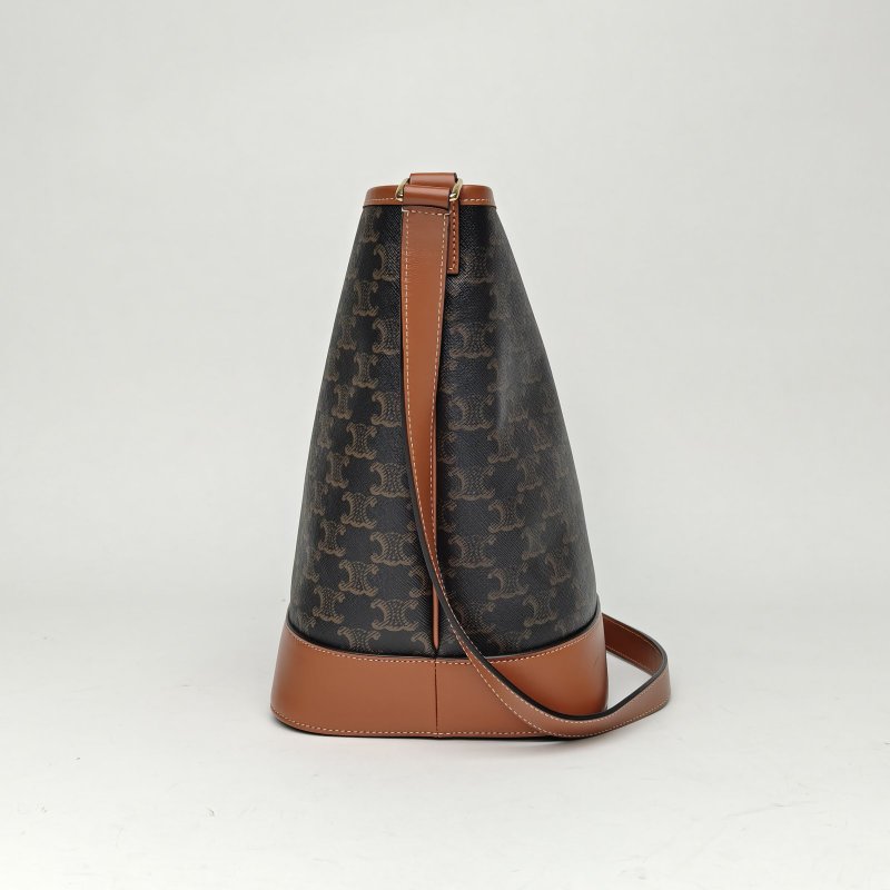 CELINE Triomphe凱旋門標誌印花Canvas水桶包中號27老花PVC金扣肩背包-1