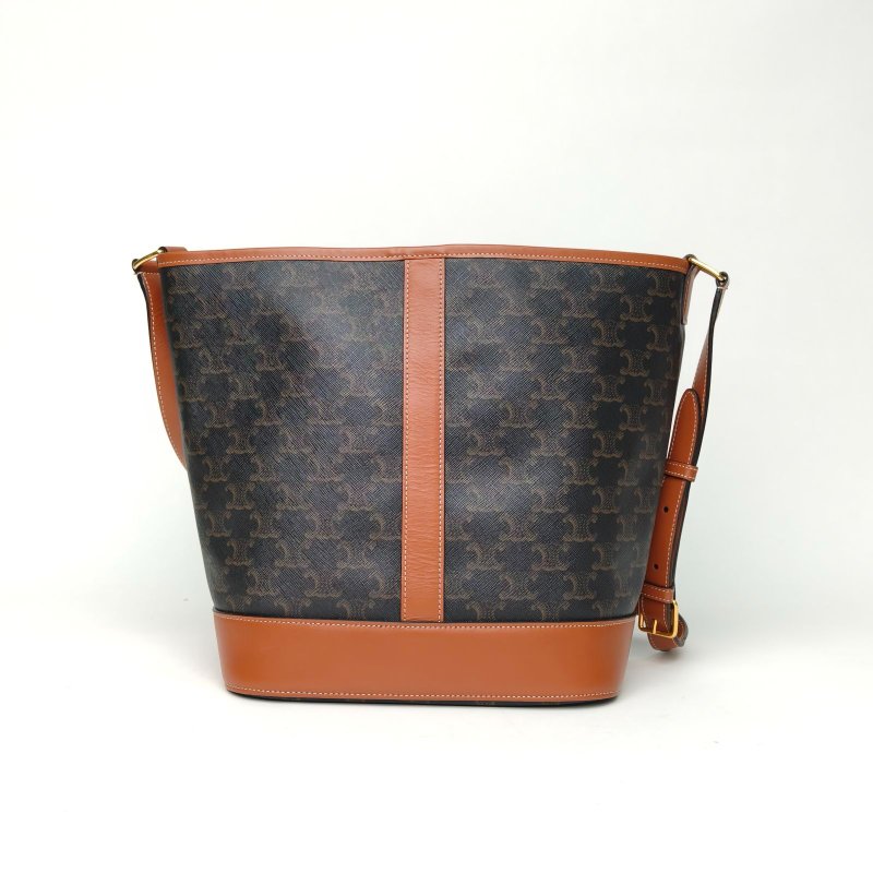 CELINE Triomphe凱旋門標誌印花Canvas水桶包中號27老花PVC金扣肩背包-2