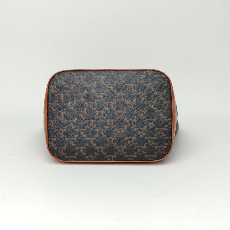 CELINE Triomphe凱旋門標誌印花Canvas水桶包中號27老花PVC金扣肩背包-4