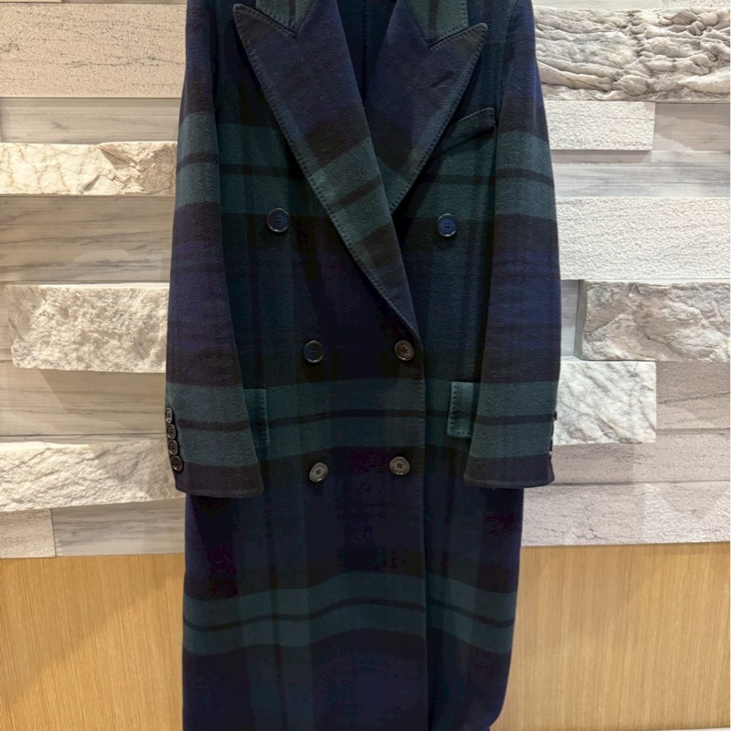 Burberry經典深藍色和綠色格紋大衣-0
