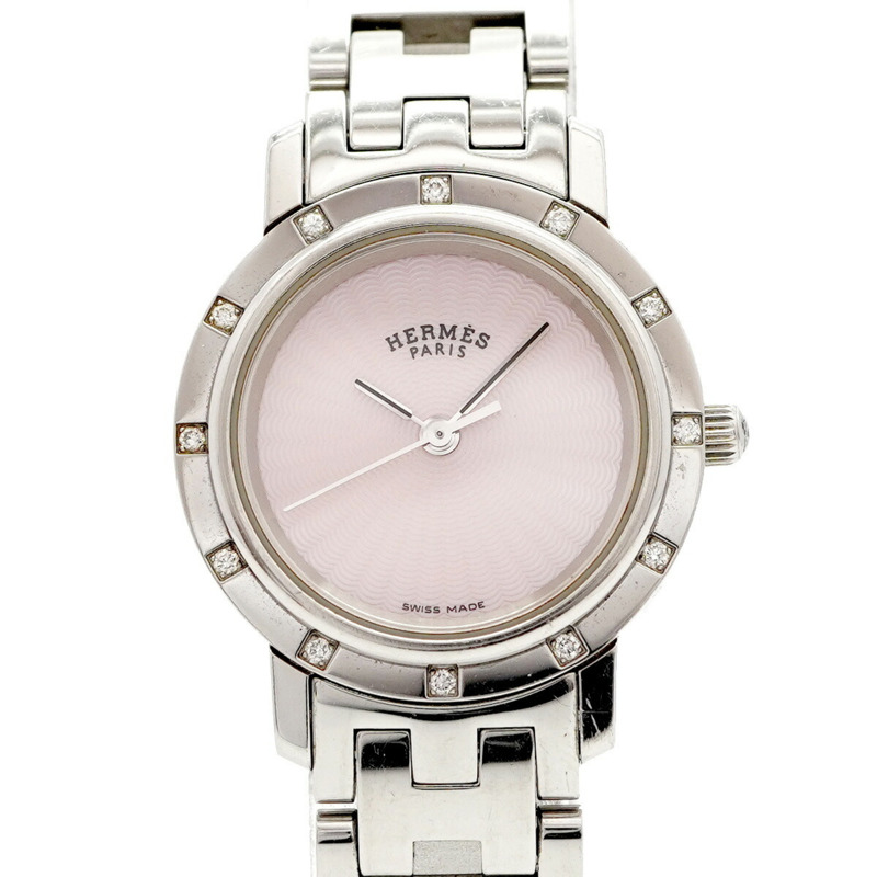 愛馬仕 Clipper Nacré CL4.230 粉紅錶盤女士腕錶-0