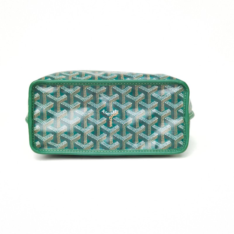 GOYARD Anjou雙面購物袋Mini20綠色牛皮/帆布銀扣牛皮帆布限量法鬥印花肩背包-4