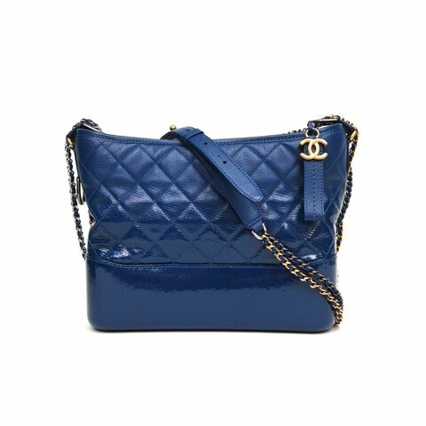 CHANEL GABRIELLE流浪中號28墨藍色牛皮25開金銀扣肩背包