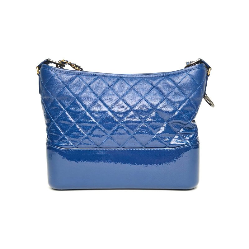 CHANEL GABRIELLE流浪中號28墨藍色牛皮25開金銀扣肩背包-2