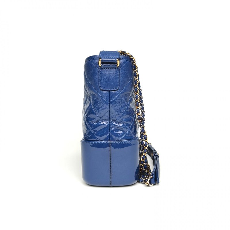 CHANEL GABRIELLE流浪中號28墨藍色牛皮25開金銀扣肩背包-3