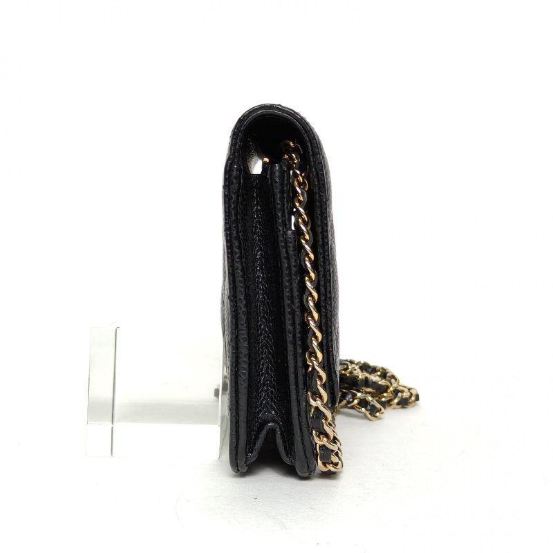 CHANEL CFWOC19黑色荔枝牛皮晶片開金扣肩背包-1