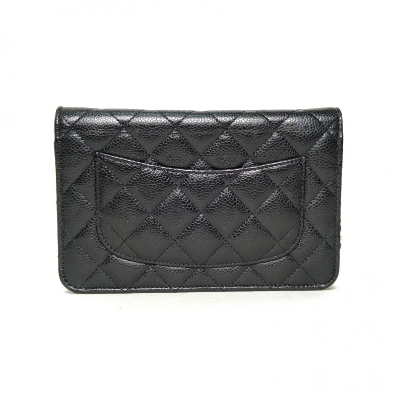 CHANEL CFWOC19黑色荔枝牛皮晶片開金扣肩背包-2