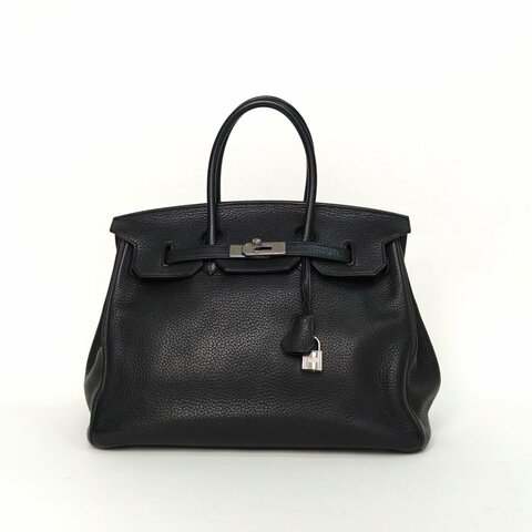 HERMES Birkin3589黑色Togo皮框P銀扣肩背包