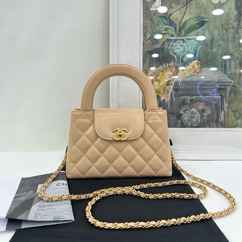 Chanel 香奈兒 25C Kelly 大號 奶茶色 米色，杏色，金扣 copy購證size：13*19*7-0