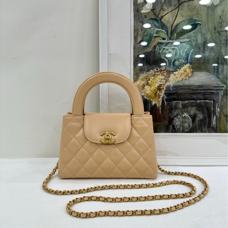 Chanel 香奈兒 25C Kelly 大號 奶茶色 米色，杏色，金扣 copy購證size：13*19*7-1