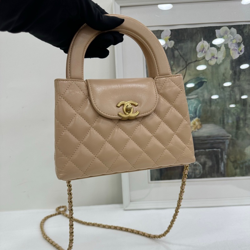 Chanel 香奈兒 25C Kelly 大號 奶茶色 米色，杏色，金扣 copy購證size：13*19*7-6