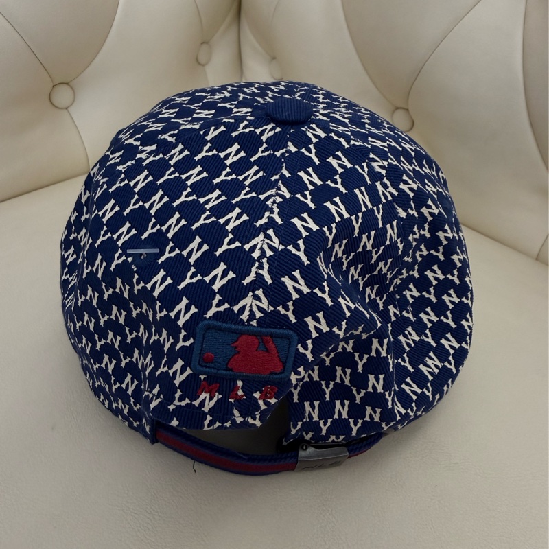 全新韓國MLB藍色滿版刺繡logo棒球帽硬頂 NY LA 紐約洋基隊鴨舌帽洛杉磯道奇隊 Yankees 遮陽帽 老帽-1