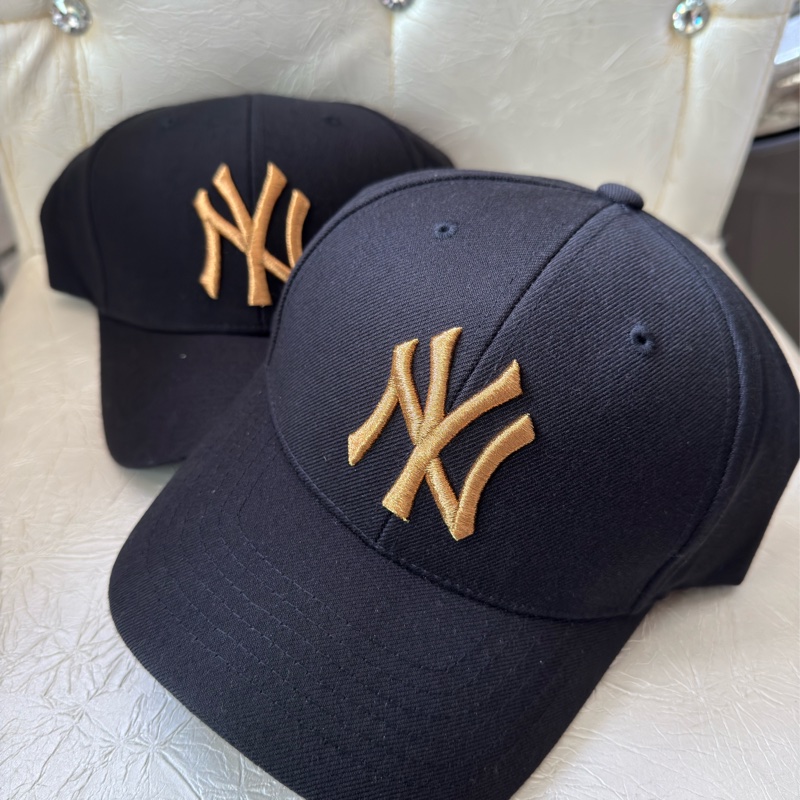 全新韓國MLB黑色金色刺繡棒球帽硬頂 NY LA 紐約洋基隊鴨舌帽洛杉磯道奇隊 Yankees 遮陽帽 老帽-0