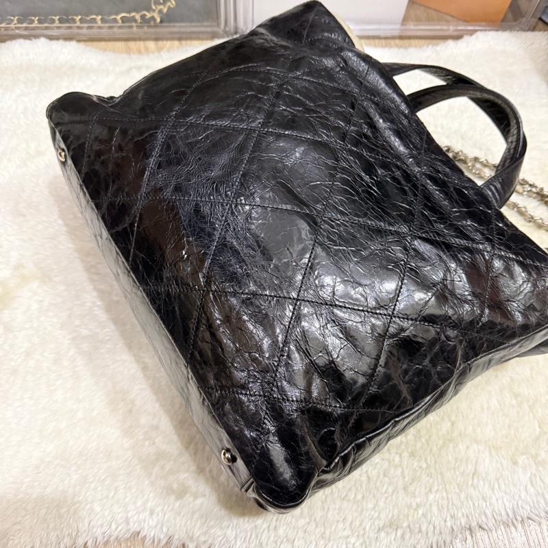 找不到的超級甜價CHANEL 香奈兒 蠟光牛皮 黑色肩背 手提 托特包 通勤包 上班包 媽媽包-37